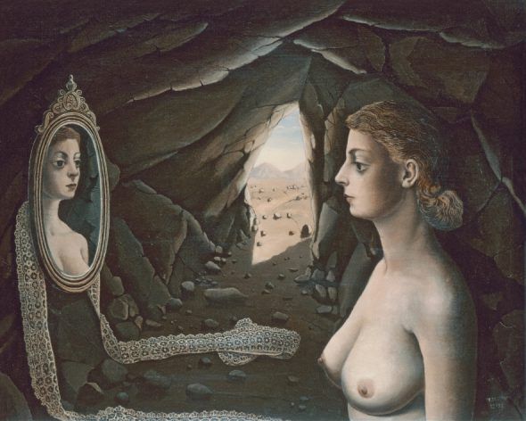 Paul Delvaux Mujer ante el espejo, 1936 (Femme au miroir) Óleo sobre lienzo. 71 x 91,5 cm Museo Thyssen Bornemisza, Madrid.