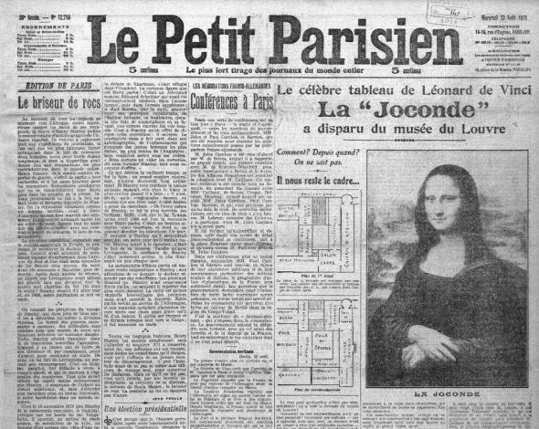Portada de Le Petit Parisien que informa del robo de La Gioconda.
