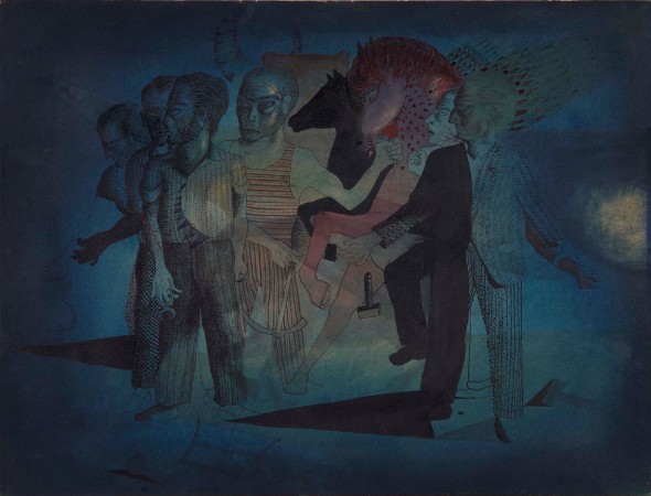 Antoni Tápies. 'Hombres y caballos', 1951. Acuarela y tinta sobre papel. Museo Nacional Centro de Arte Reina Sofía.