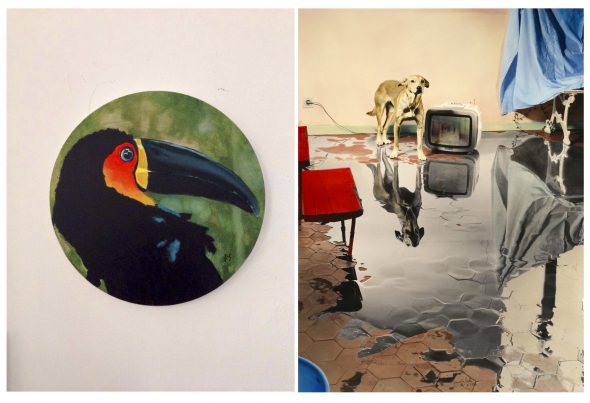 A la izquierda: Jorge Suberviola. 'Cuando todo era verde'. Acrílico sobre lienzo circular. A la derecha: Ouka Leele. 'Me levanto por la mañana', Fotografía.