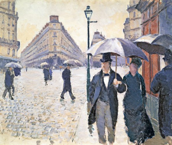 Gustave Caillebotte Calle de París, tiempo lluvioso. 1877 (Sketch for Paris Street; Rainy Day)) Óleo sobre lienzo. 54 x 65 cm Musée Marmottan Monet, París.