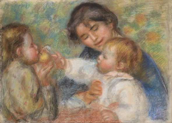 Pierre-Auguste Renoir. Niño con manzana o Gabrielle, Jean Renoir y una niña, hacia 1895-1896. Sra. Léone Cettolin Dauberville.