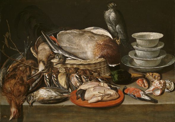 Bodegón con gavilán, aves, porcelana y conchas Clara Peeters Óleo sobre tabla, 52 x 71 cm 1611 Madrid, Museo Nacional del Prado