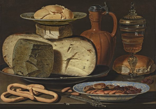8. Bodegón con quesos, almendras y panecillos Clara Peeters Óleo sobre tabla, 34,5 x 49,5 cm c. 1612 - 1615 Mauritshuis, The Hague, acquired with the support of the Friends of the Mauritshuis Foundation, the Bank Giro Lottery, the Rembrandt Association (thanks to its A. M. Roeters van Lennep Fund, Utrech Rembrandt Circle and Caius Circle) and a private individual, 2012