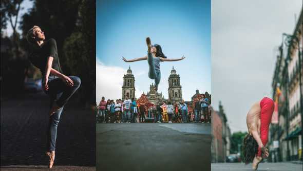 Tres bailarinas en tres localizaciones distintas de la ciudad de México.
