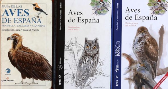Las sucesivas ediciones del libro 'Aves de España'.
