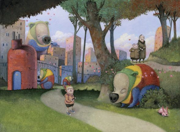 Una ilustración del libro 'Chester, el oso extraterrestre' de Roger Olmos.