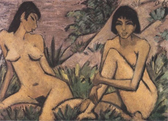 8. ’Dos desnudos femeninos en un paisaje’. Otto Mueller. Hacia 1926. © Museo Nacional Thyssen-Bornemisza, Madrid.