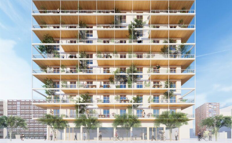 El edificio Terrazas para la Vida de Daniel Ibañez y Vicente Guallart arquitectos será el más alto de Barcelona construido en madera.