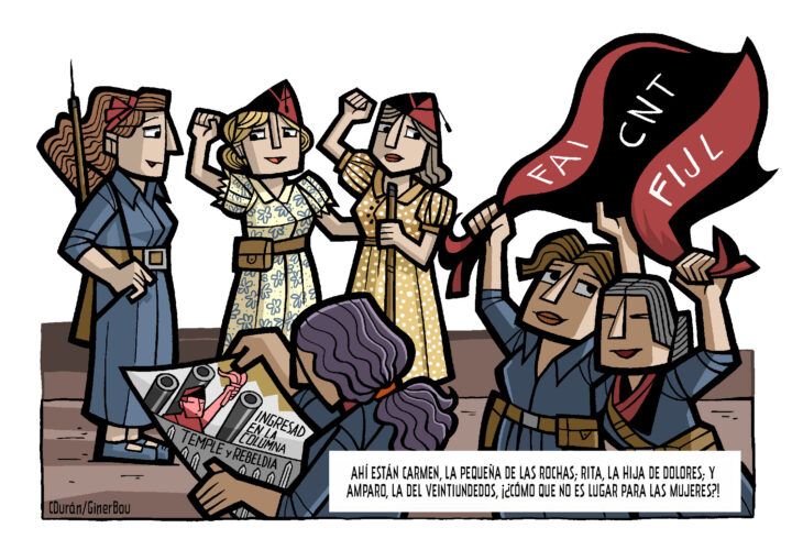 Una viñeta del cómic María la Jabalina que reivindica la figura de la primera mujer luchadora herida en la Guerra Civil.