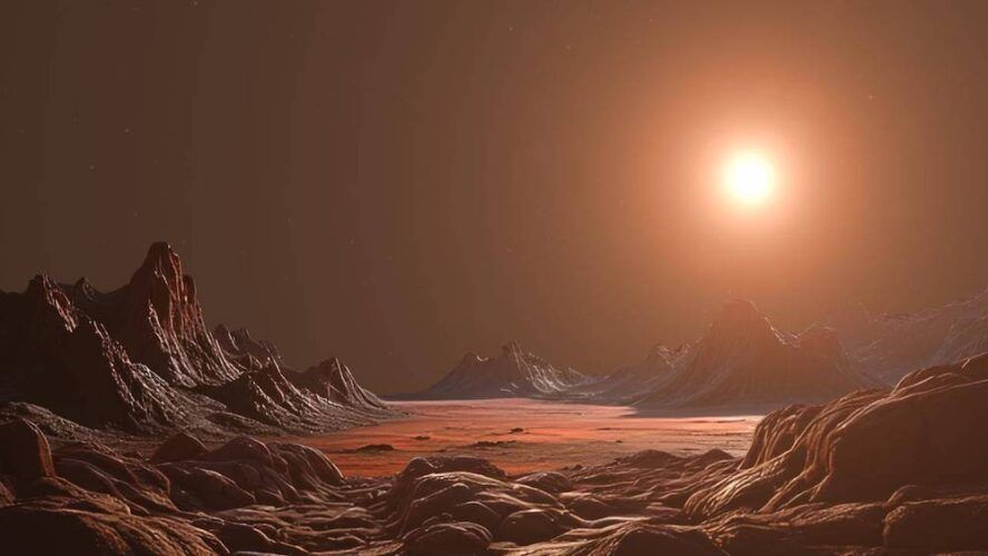 Recreación del paisaje del exoplaneta Barnard B orbitando su estrella. Imagen: Gabriel Pérez IAC.