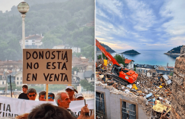 Fotografías contra la demolición del colegio situado en Villa Belén en San Sebastián. Foto: Eneko Orono. 