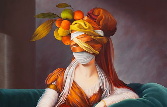 Ewa Juszkiewicz. 'Retrato en rojo Venecia (a partir de Élisabeth Vigée Le Brun)', 2024. (Detalle). Colección privada.